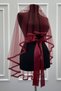 Burgundy Bridal Veil Set, Glass Beads and Pearls, Henna Night Veil Face Cover Set 6 Piece - 7