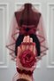 Burgundy Bridal Veil Set, Glass Beads and Pearls, Henna Night Veil Face Cover Set 6 Piece - 5
