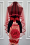 Red Bridal Veil Set with Glass Beads and Pearls, Henna Night Veil Face Cover Set 6 Pieces - 5