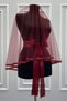 Burgundy Bridal Veil Set, Glass Beads and Pearls, Henna Night Veil Face Cover Set 6 Piece - 4