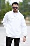 Men's Oversize Sweatshirt White Half Zipper Stand Collar Cotton Blend Ribbed - 10012