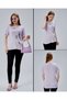 Women's Large Size Lycra Leaf Glitter Printed Short Sleeve Mother T-Shirt Blouse - Lilac - 2