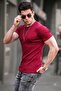 تي شيرت أساسي ذو رقبة دائرية باللون الأحمر الداكن 4077 - 2