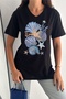 Women's Black V-Neck Large Size Starfish Sequin Sequin Embroidered 100% Cotton T-Shirt - 4