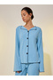 Ribbed Contrast Trim Long Sleeve Shirt and Pyjama Set - 2