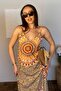 Women's Slim Strap V-Neck Geometric Ethnic Print Summer Midi Dress - 2