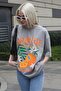 Painted Gray Printed Crew Neck Women's T-Shirt Mg1707 - 7