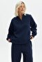 Navy Blue Zipper Detailed Oversize Sweatshirt MG1933 - 4
