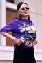 Purple Printed Crew Neck Women's T-Shirt Mg1765 - 2