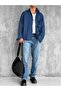 Men's Oversize Fit Long Sleeve Muslin Shirt Navy Blue - 4