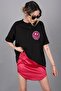 Black Back Printed Oversize Round Neck Women's T-Shirt - 6