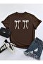 Brown Two Bow Printed Oversize T-Shirt