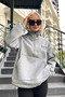 Gray Stand Collar Zippered Women's Sweatshirt MG1935 - 2