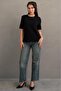 Black 100% Cotton Padded Oversize Women's T-Shirt Mg2442 - 8