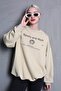 Beige Crew Neck Printed Oversize Women's Sweatshirt Mg1577 - 7