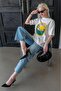 Ecru 100% Cotton Printed Women's T-Shirt Mg2382 - 2