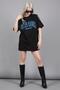 Black Printed Oversize Round Neck Women's T-Shirt - 3