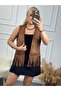 Brown Suede Vest - Embroidery and Stone Print Detail