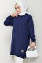 Arma Detailed Hijab Tunic 1427 - Navy Blue - 3