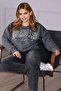 Mad Girls Dark Anthracite Printed Oversize Women's Sweatshirt Mg780 - 3