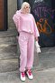 Crew Neck Pink Women's Tracksuit Set - Arma Detailed Mg2186 - 4
