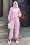 Crew Neck Pink Women's Tracksuit Set - Arma Detailed Mg2186