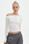 White Boat Neck Gathered Women's Blouse MG2050