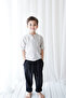 Boy's 2 Piece Linen Carrot Pants (100% Cotton Black and Black White Striped) - 3