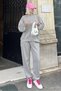 Painted Gray Crew Neck Women's Tracksuit with Emblem Detail Mg2186 - 4