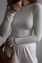 Ecru Boat Neck Long Sleeve Women's Blouse Mg2267 - 3