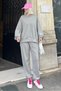 Painted Gray Crew Neck Women's Tracksuit with Emblem Detail Mg2186 - 2
