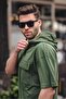 Khaki Pocket Detailed Hooded Shorts Set 5941 - 3