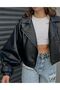 Balloon Sleeve Leather Biker Jacket - 2