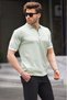 Green Zipper Detailed Polo Collar Men's T-Shirt 6879