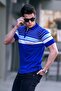 Men's Cobalt Blue Polo Collar Zippered T-Shirt 5732 - 2