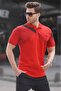 Red Patterned Polo Collar Men's T-Shirt 6081