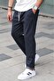 Navy Blue Striped Men's Regular Fit Sweatpants 6511