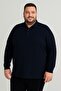 Men's Navy Blue Cotton Long Sleeve Polo Neck T-shirt - 4