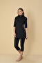 Half Zipper Three Quarter Sleeve Semi Covered Hijab Swimsuit 6110 - 2