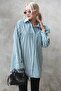 Turquoise Striped Oversize Women's Shirt Mg1688 - 4