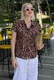 Brown Floral Print Short Sleeve Women's Shirt Mg2098 - 3
