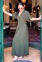 Khaki V-Neck Buttoned Dress Mg2339 - 3