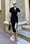 Black Polo Neck Half Zipper Midi Dress MG2047 - 6
