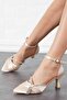 Neves Belt Wedge Stone Women's Heeled Shoes Tan Satin - 2