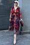 Red Double-Breasted Neck Patterned Chiffon Dress MG2065 - 3