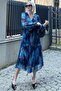 Cobalt Blue Double Breasted Collar Patterned Chiffon Dress MG2065 - 3