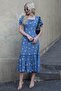 Blue Floral Pattern Balloon Sleeve Midi Dress Mg1820 - 3