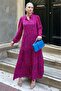 Red Ankles Elastic Half Button Polo Neck Floral Dress MG2029 - 5