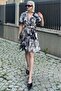 Black Print Double Breasted Collar With Belt Mini Dress MG2073 - 2