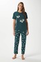 Women's Bloom Soft Texture Green Floral Embroidered Crew Neck Short Sleeve Bottom Top Pajama Set - 2